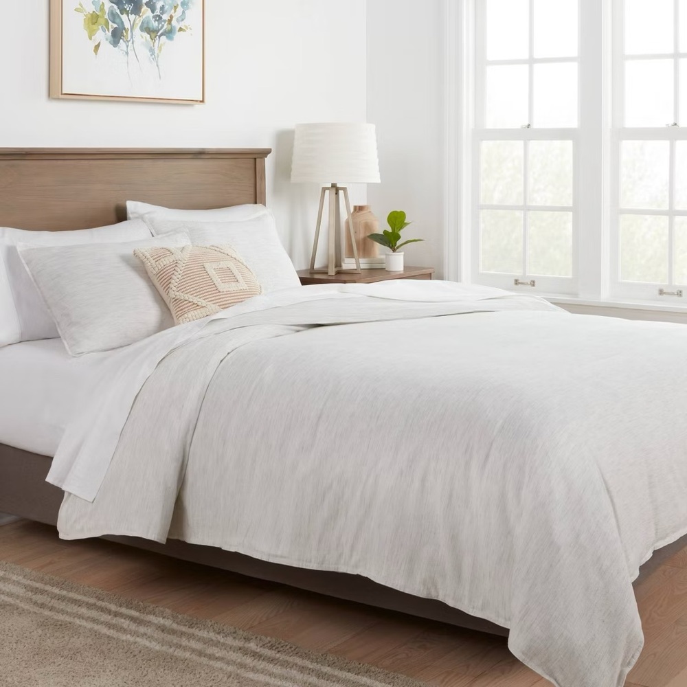 Cotton/Linen Light Grey Threshold Duvet Cover Set